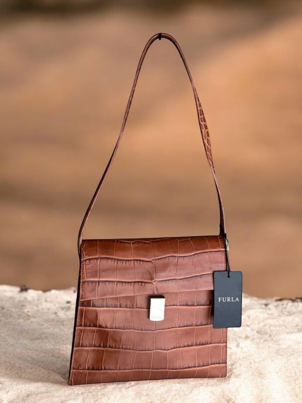 Furla Flap Shoulder Bag British Tan Leather